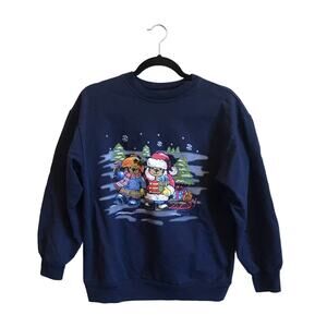 Basic Editions M sweater navy blue Christmas teddy bear Vintage 90s